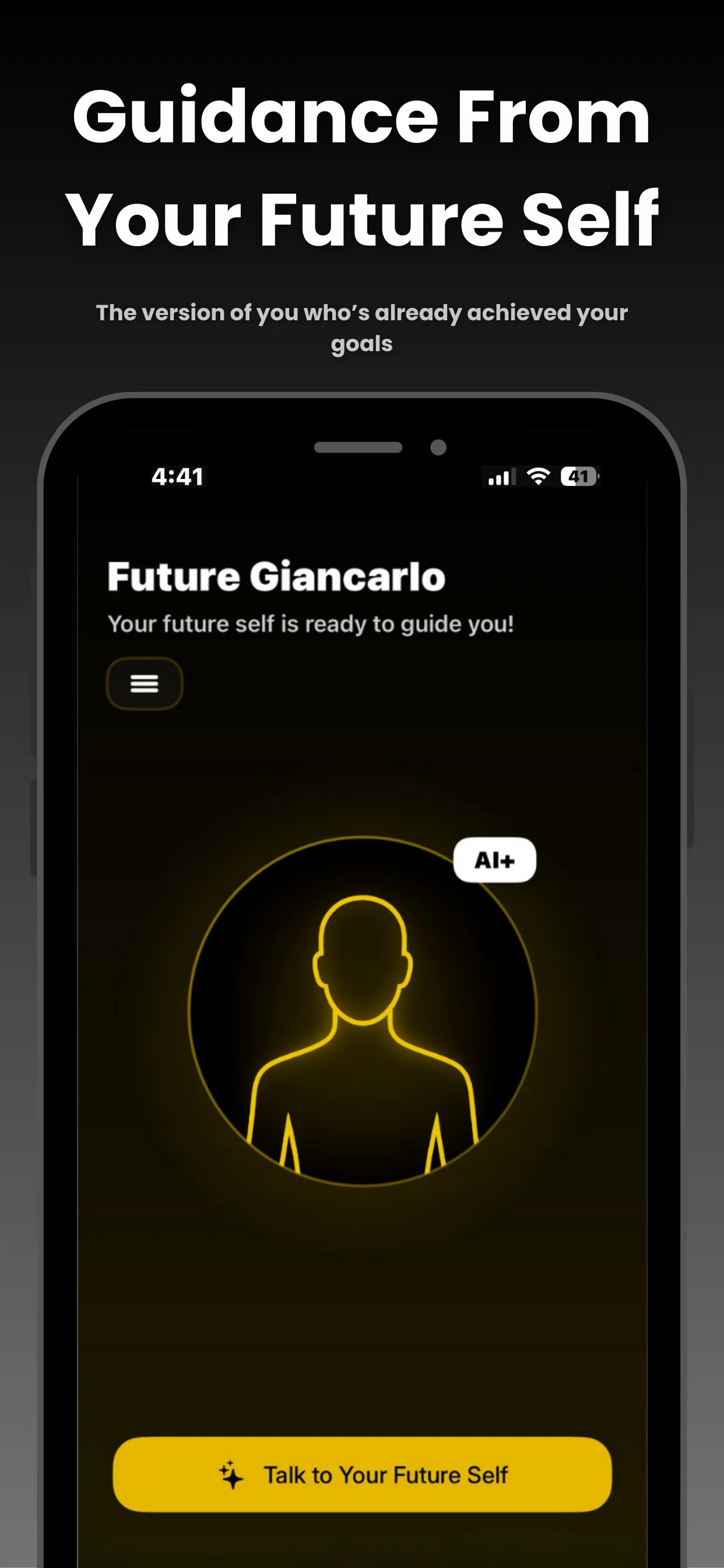 AI mentor screen showing Talk to Your Future Self